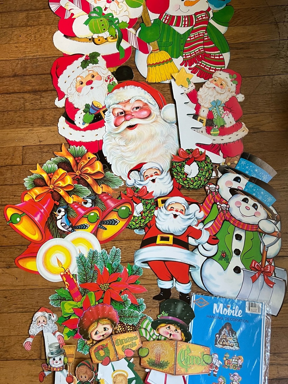 Vintage Beistle Christmas paper, cutouts, and tissue paper honeycombs